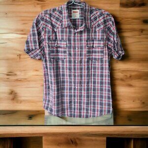 Levi's Pearl Snap Button Plaid Check Country Western Multicolor Pockets Mens L